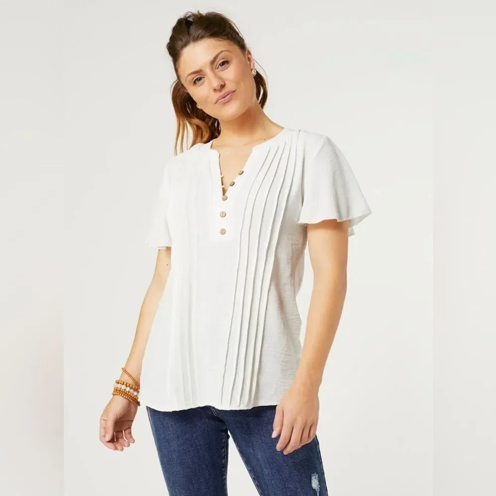 Coco + Carmen Savanna white, half button down, flutter sleeve size S/M - Picture 3 of 7